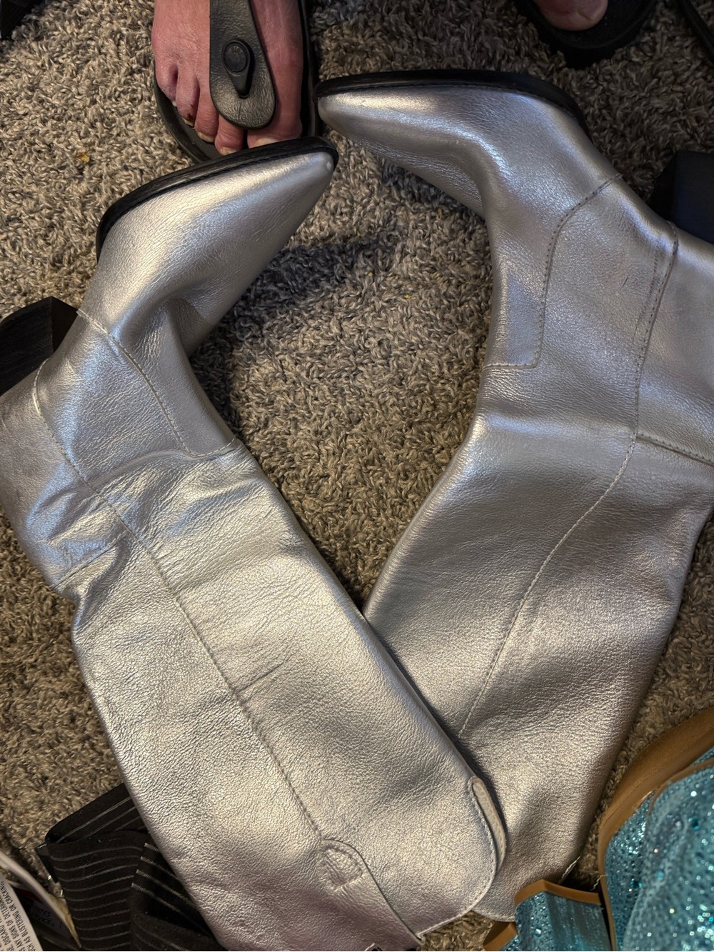 Matisse Silver Pointed Toe Over-The-Knee Boots